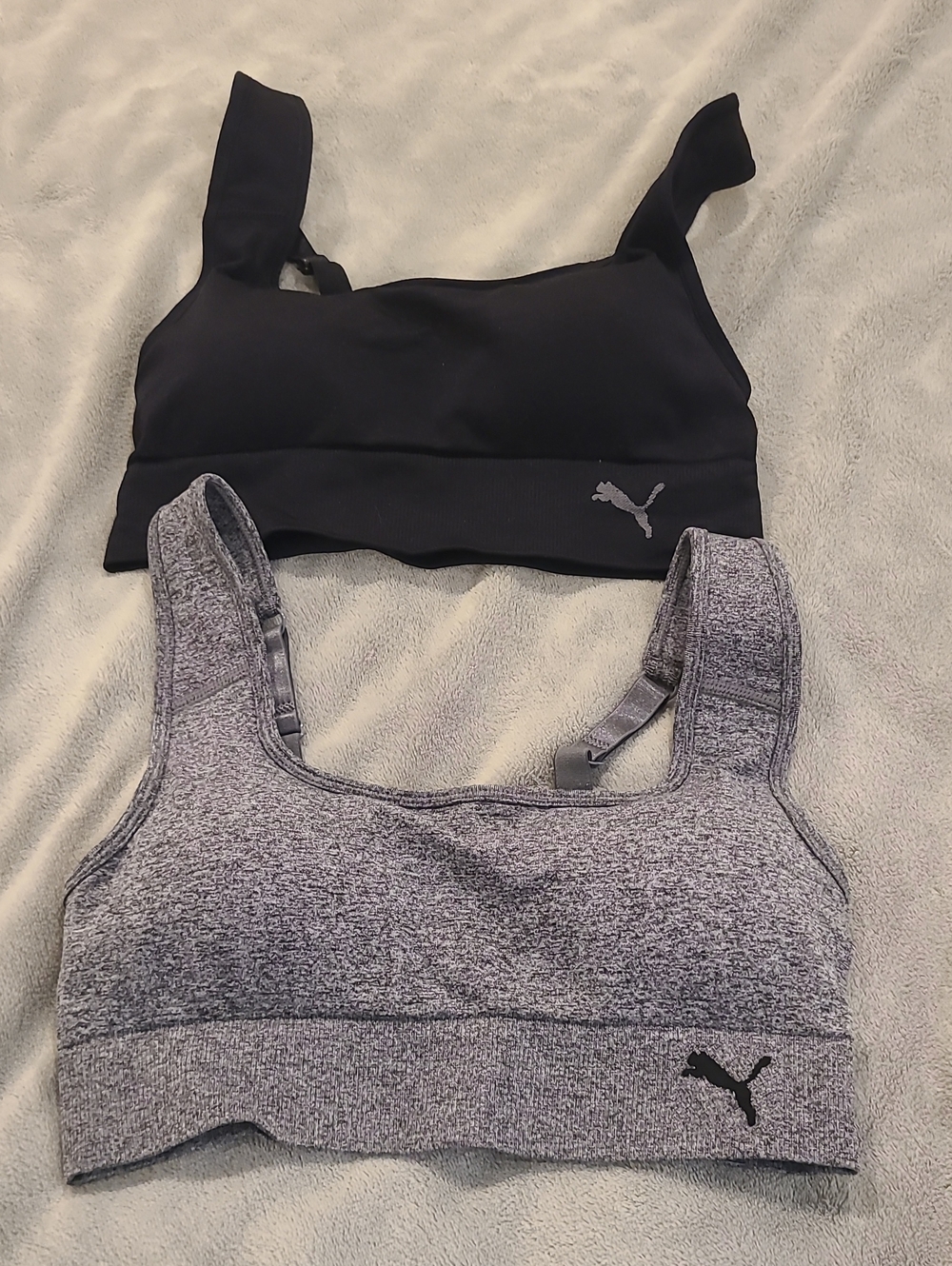 Puma Women’s Twin Sports Bra Set in Black and Heather Gray